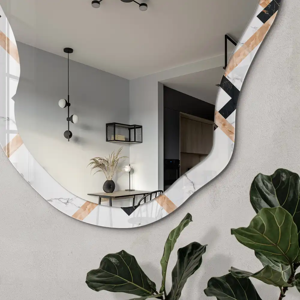 Miroir encadré à impression géométrique de forme irrégulière