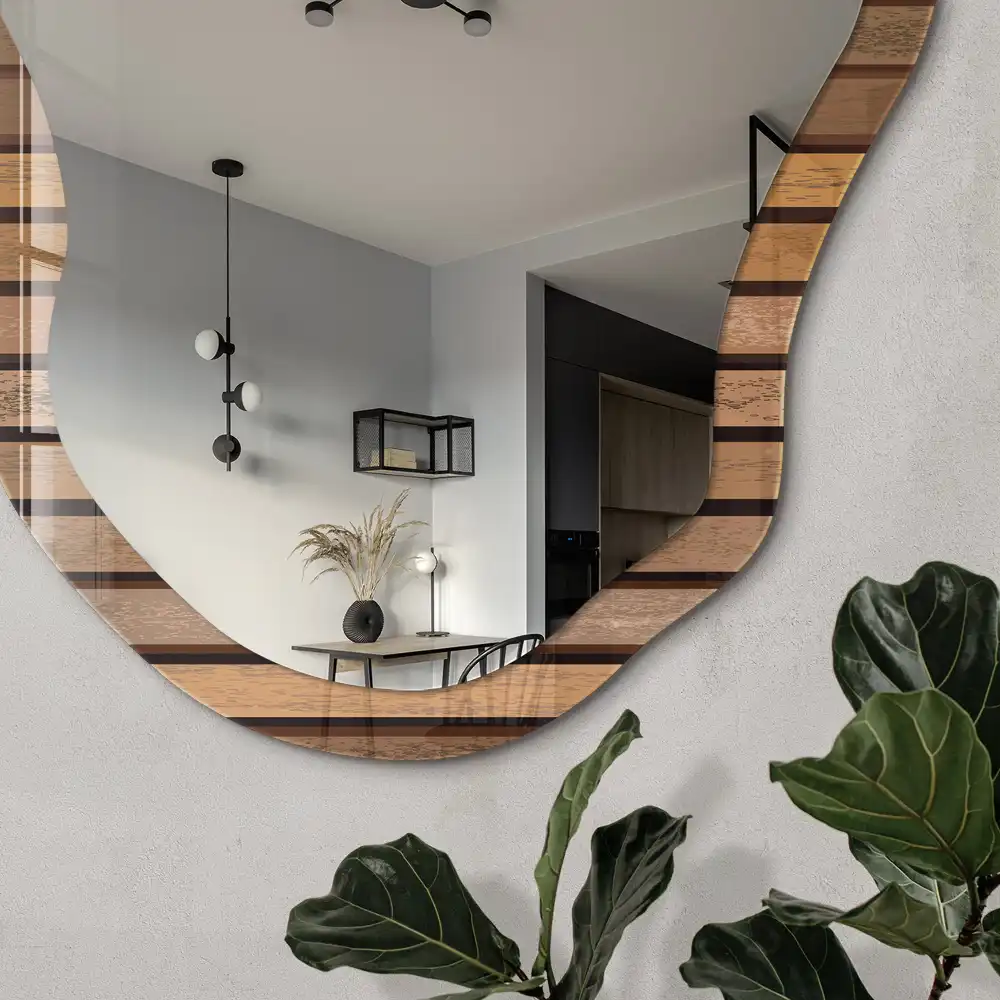 Miroir décoratif irrégulier à lignes imprimées