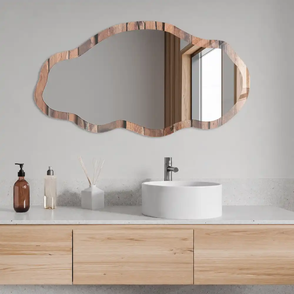 Miroir encadré à impression texture de bois de forme irrégulière