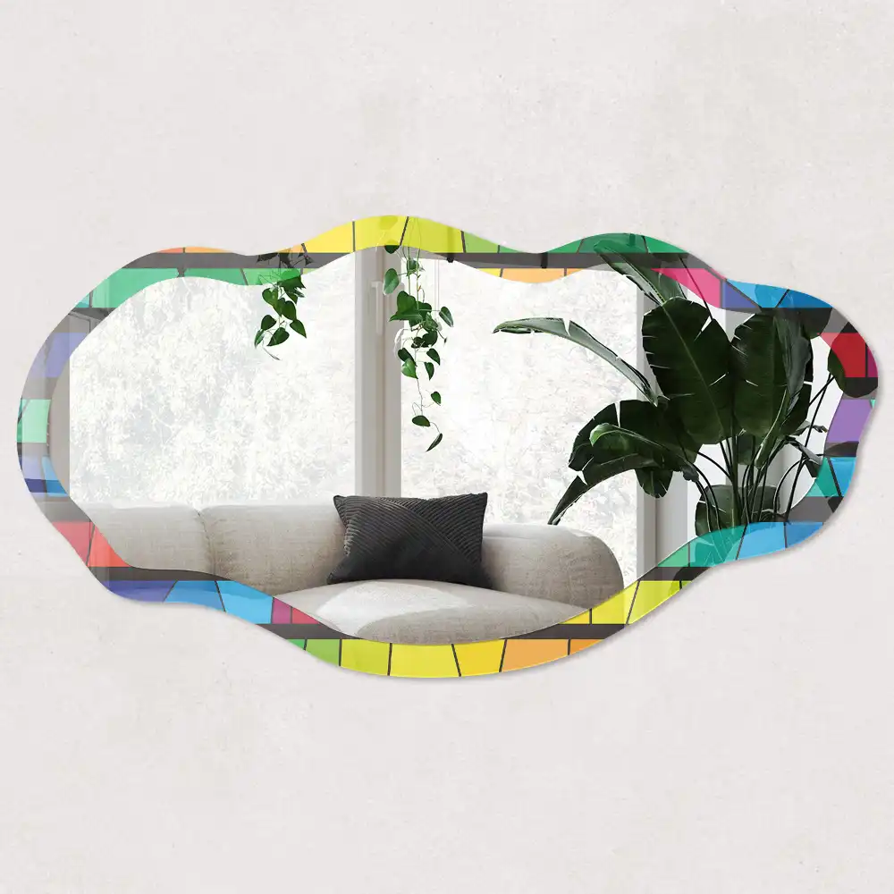 Miroir décoratif irrégulier à motif mosaïque coloré