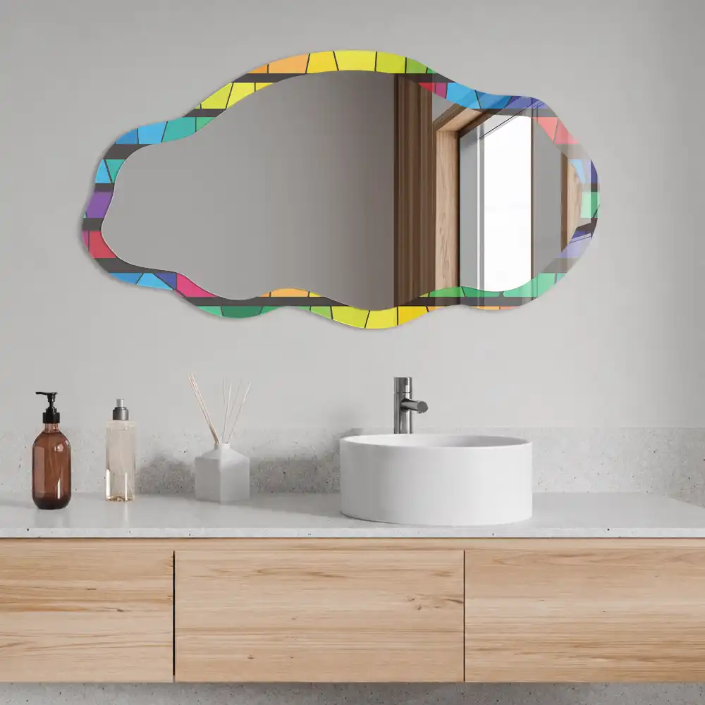 Miroir décoratif irrégulier à motif mosaïque coloré