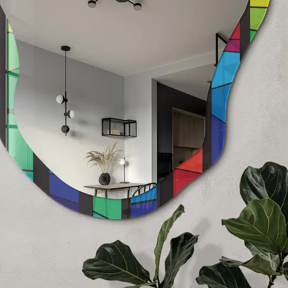 Miroir décoratif irrégulier à motif mosaïque coloré