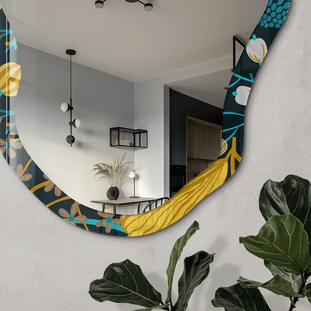 Miroir décoratif irrégulier à motif végétal