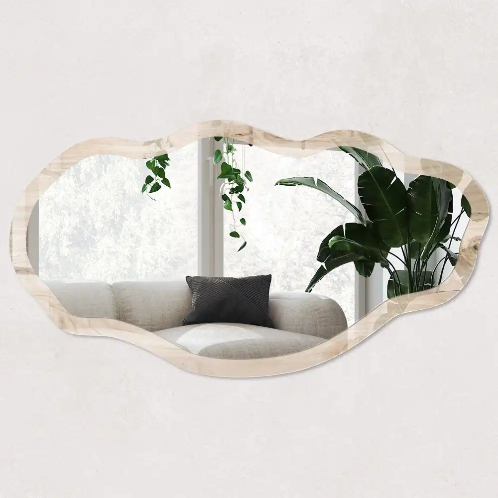 Miroir décoratif irrégulier avec impression cernes de bois