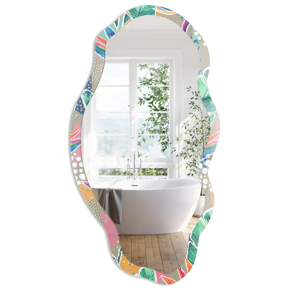 Miroir irrégulier à motif de feuilles tropicales