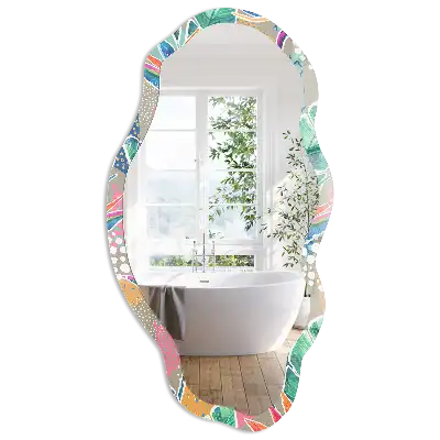 Miroir irrégulier à motif de feuilles tropicales
