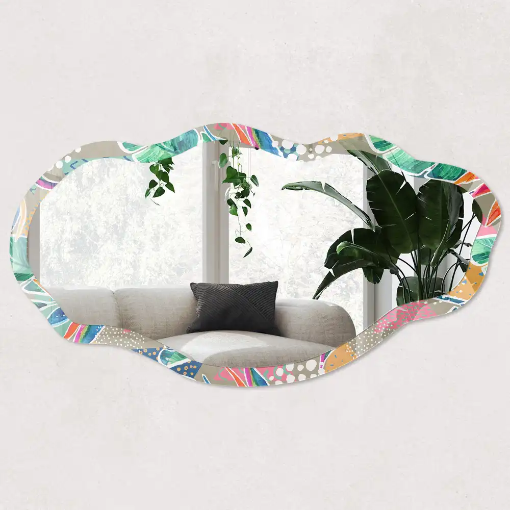 Miroir irrégulier à motif de feuilles tropicales