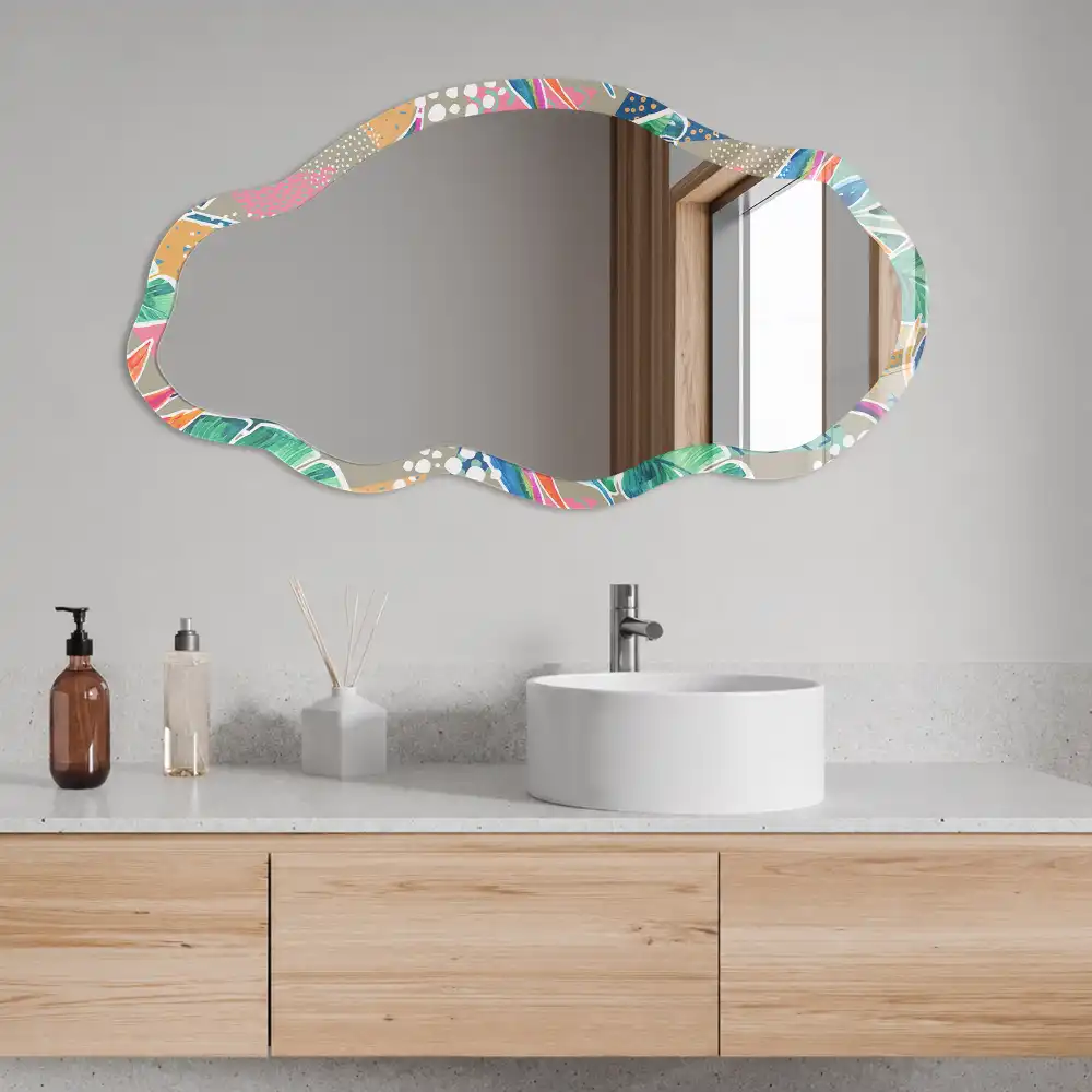 Miroir irrégulier à motif de feuilles tropicales