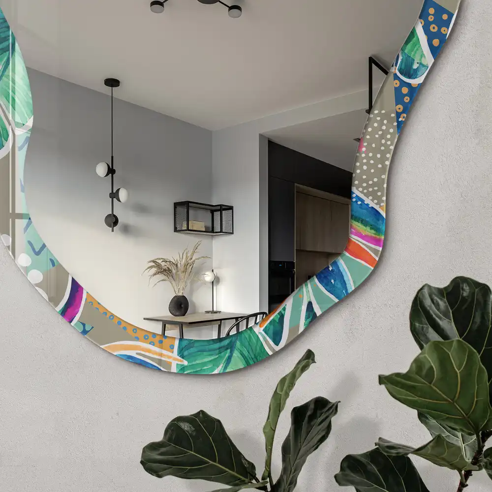 Miroir irrégulier à motif de feuilles tropicales