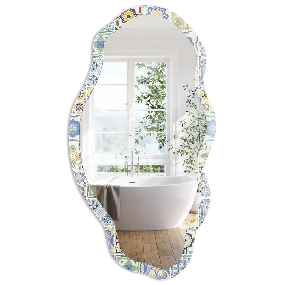 Miroir décoratif de forme irrégulière avec impression mosaïque colorée