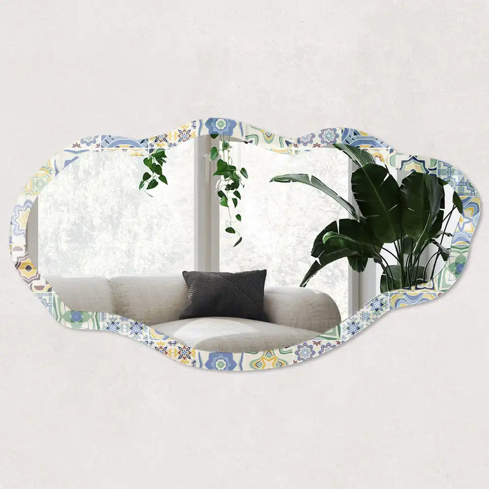 Miroir décoratif de forme irrégulière avec impression mosaïque colorée