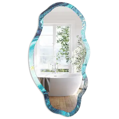 Miroir encadré avec impression forme irrégulière vague abstraite