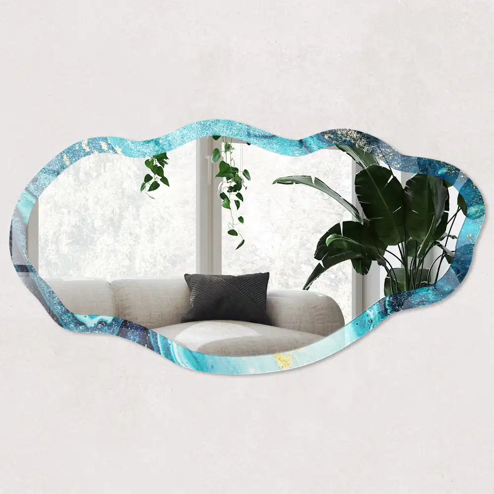 Miroir encadré avec impression forme irrégulière vague abstraite