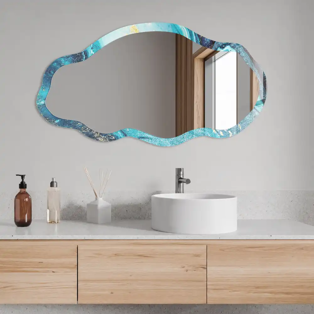 Miroir encadré avec impression forme irrégulière vague abstraite