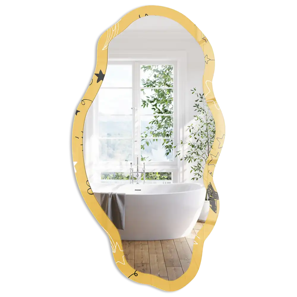 Miroir encadré à motif étoilé forme irrégulière