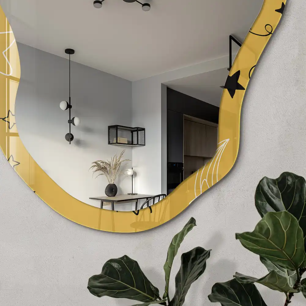 Miroir encadré à motif étoilé forme irrégulière