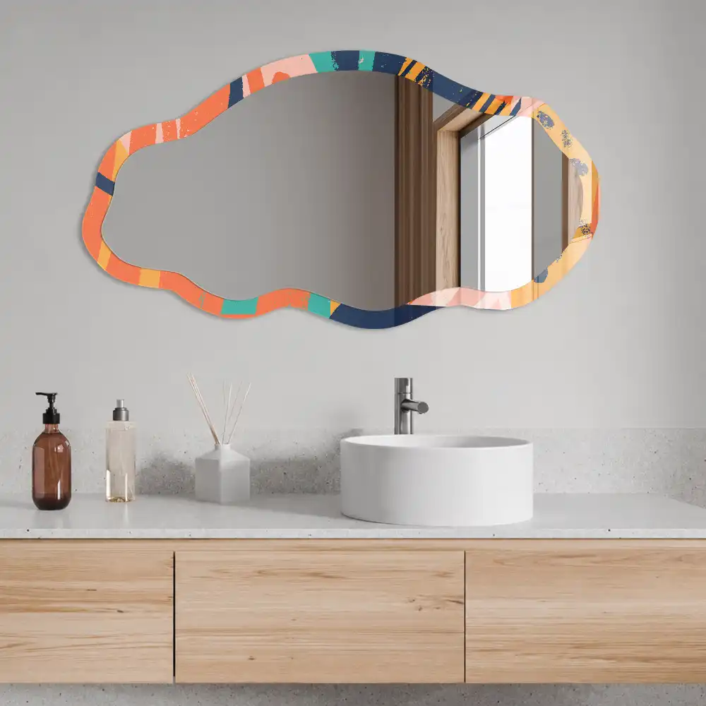 Miroir irrégulier avec impression abstraite colorée
