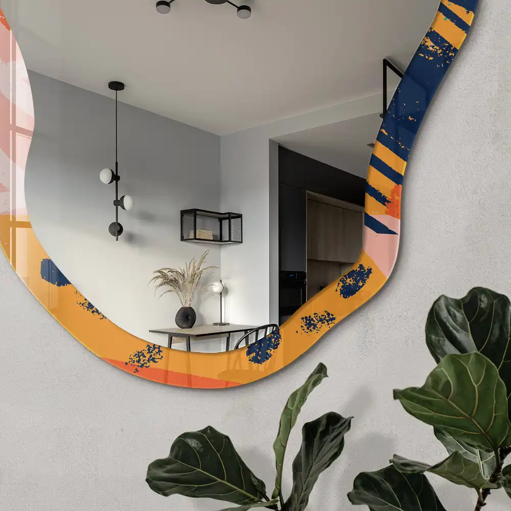 Miroir irrégulier avec impression abstraite colorée