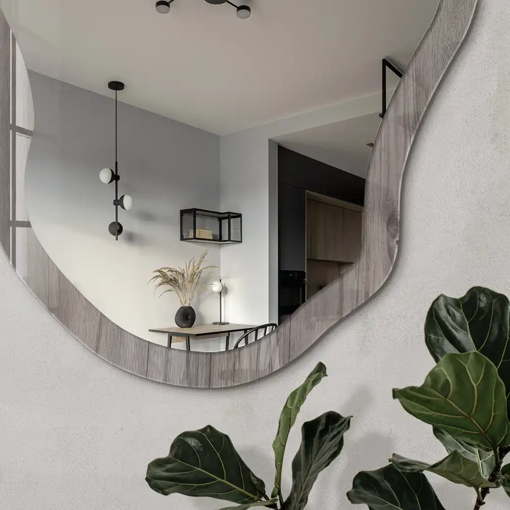 Miroir décoratif irrégulier effet bois