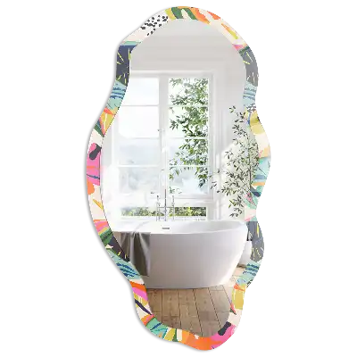 Miroir encadré à impression jungle multicolore de forme irrégulière