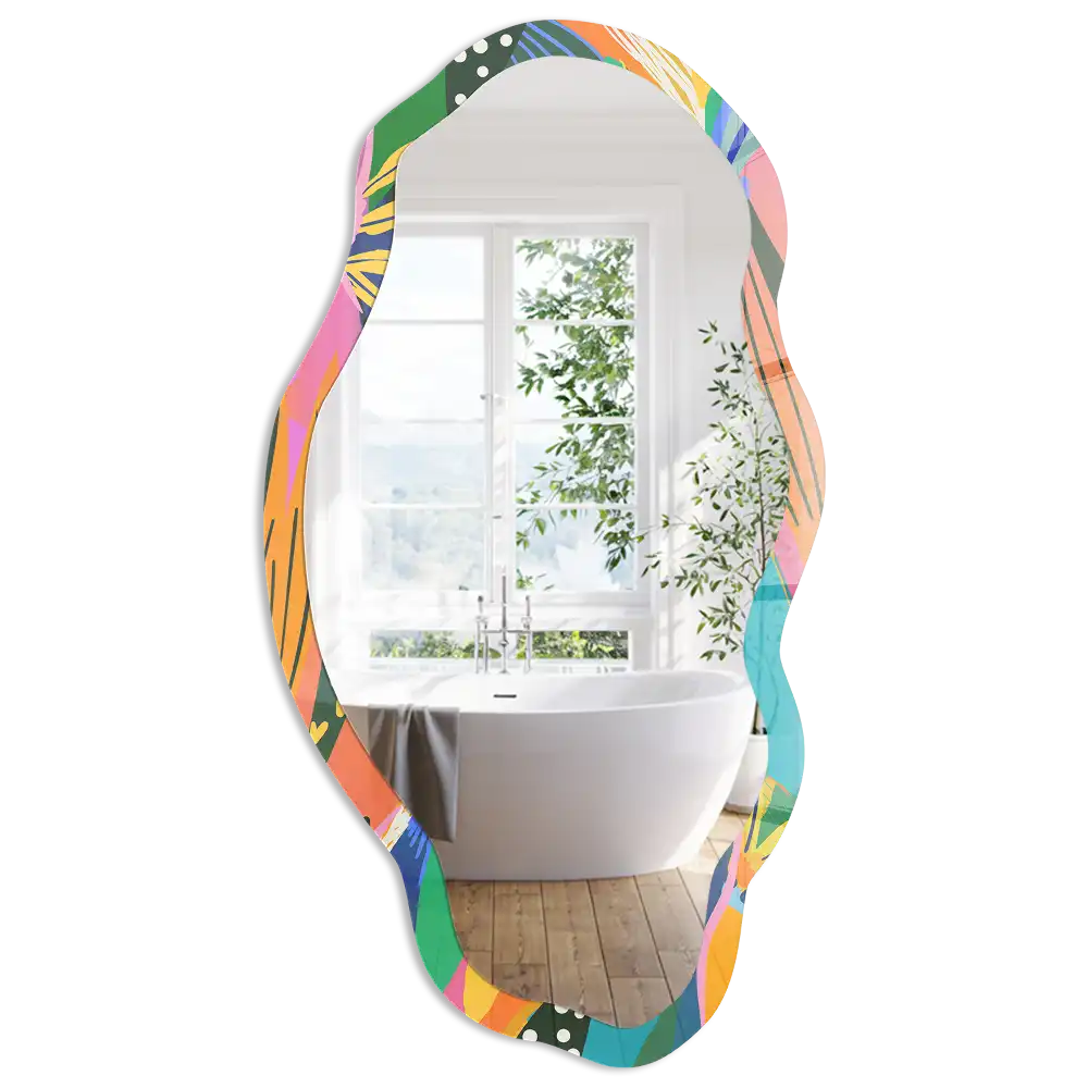Miroir décoratif irrégulier à impression plumes colorées