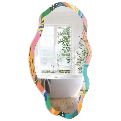 Miroir décoratif irrégulier à impression plumes colorées