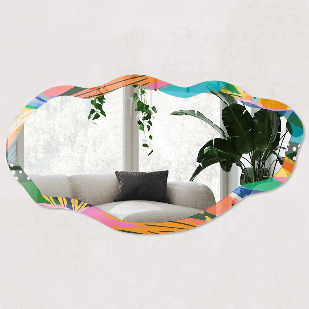 Miroir décoratif irrégulier à impression plumes colorées