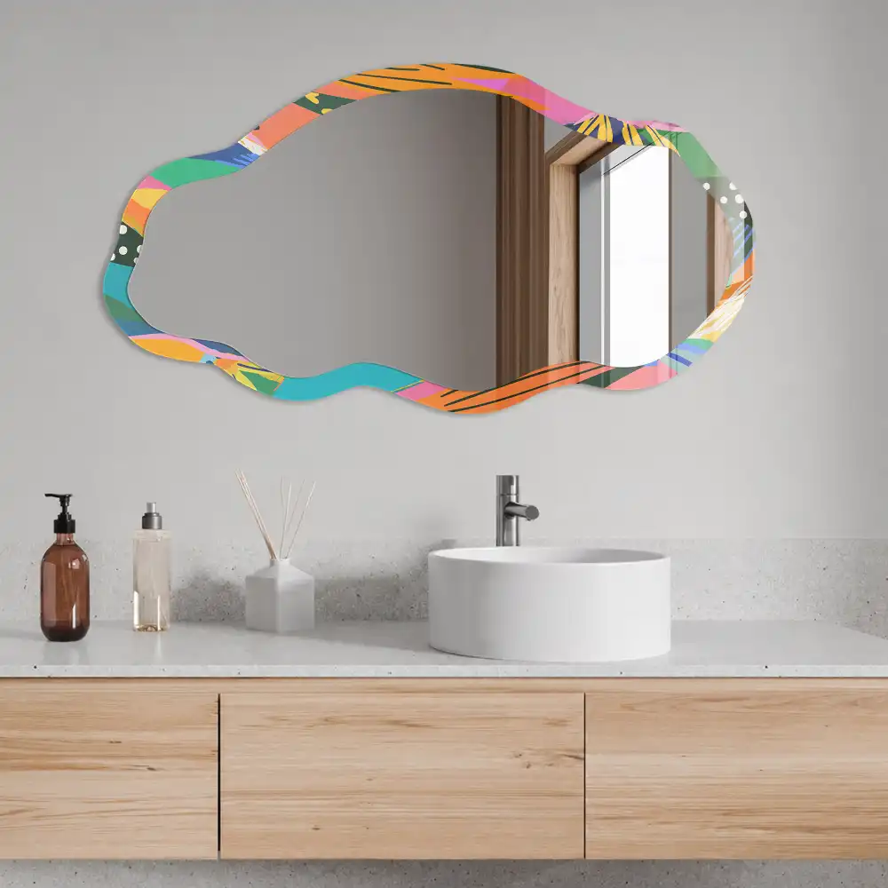 Miroir décoratif irrégulier à impression plumes colorées