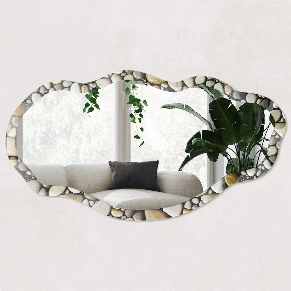 Miroir encadré à impression mosaïque de pierre de forme irrégulière