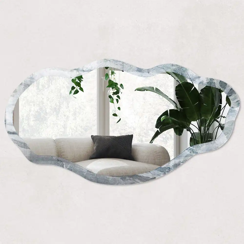 Miroir encadré avec impression motif marbre forme irrégulière