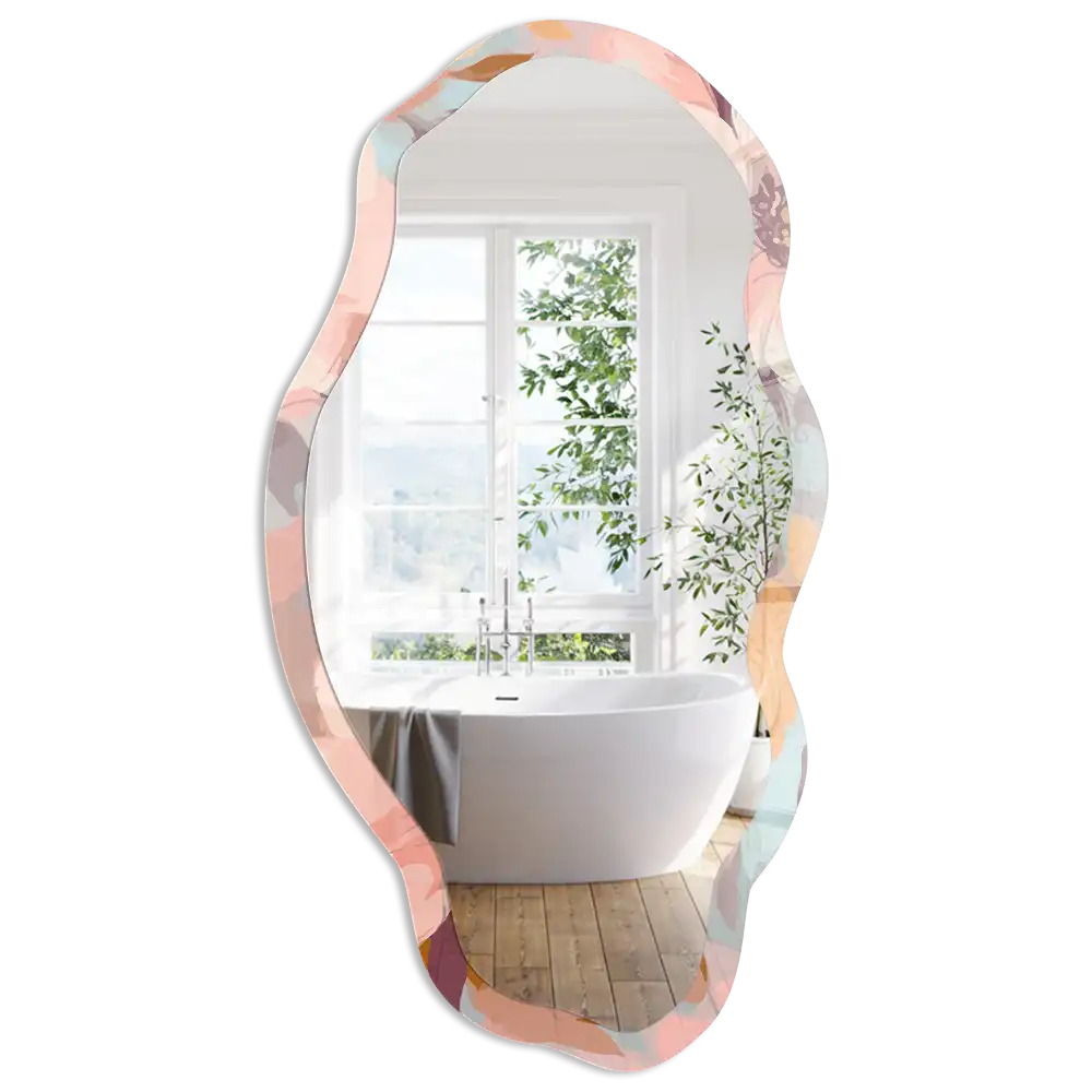 Miroir encadré à motif floral et forme irrégulière