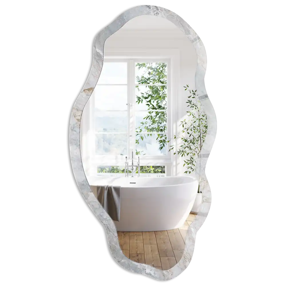 Miroir décoratif irrégulier à motif marbre gris