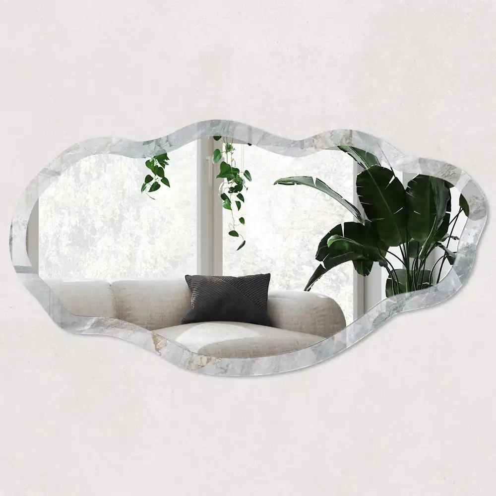 Miroir décoratif irrégulier à motif marbre gris