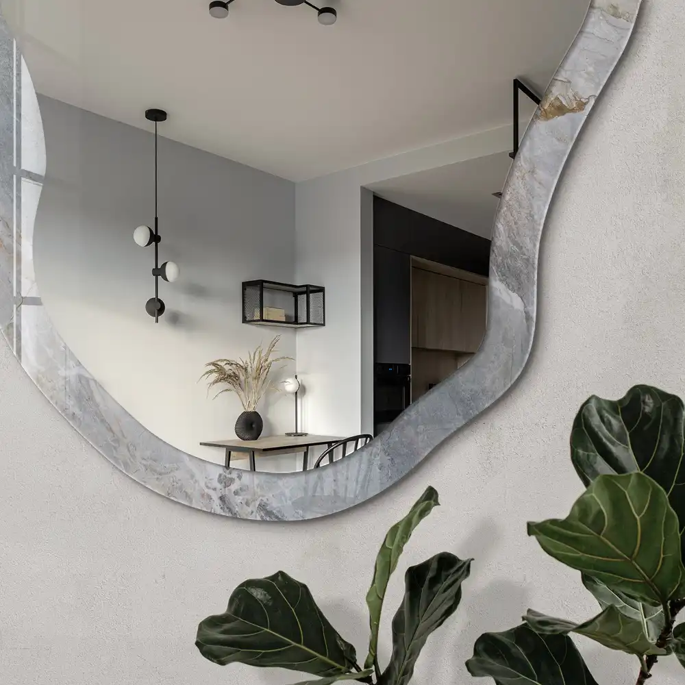 Miroir décoratif irrégulier à motif marbre gris