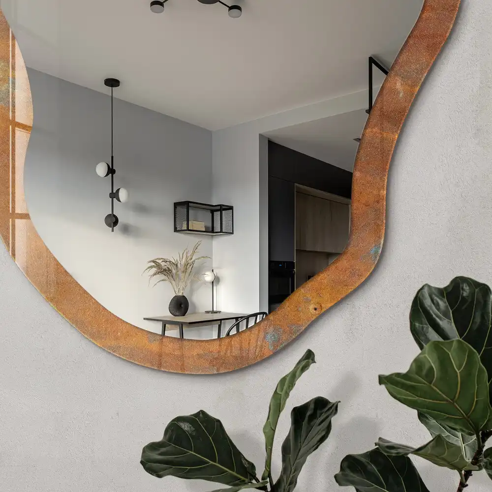 Miroir irrégulier avec impression effet rouille