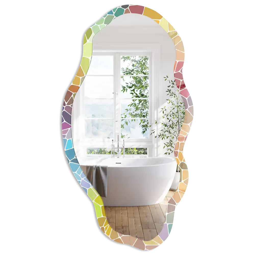 Miroir décoratif irrégulier à motif mosaïque coloré