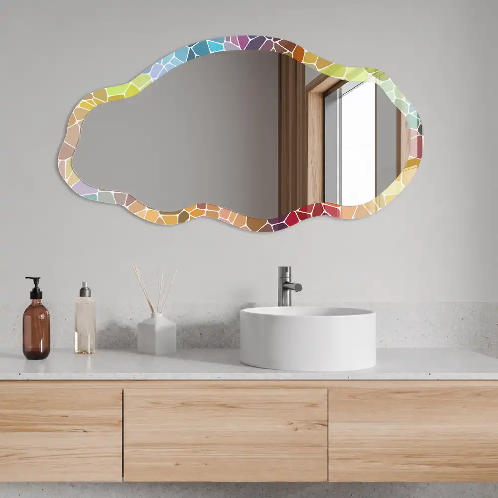 Miroir décoratif irrégulier à motif mosaïque coloré