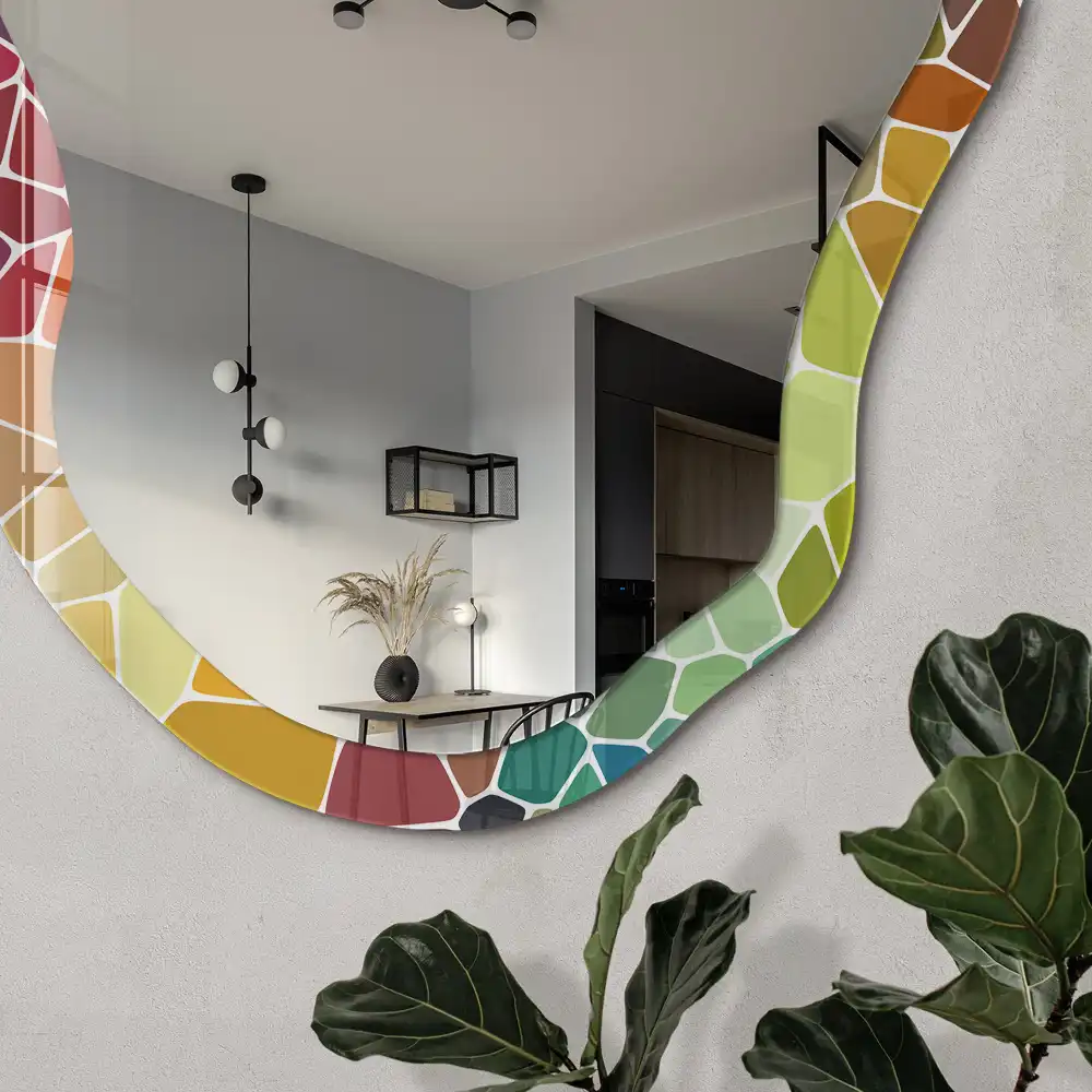 Miroir décoratif irrégulier à motif mosaïque coloré