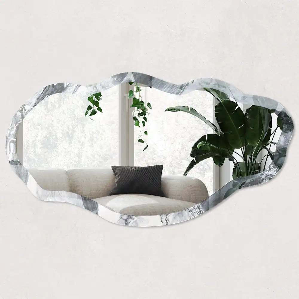 Miroir irrégulier avec impression abstraite grise