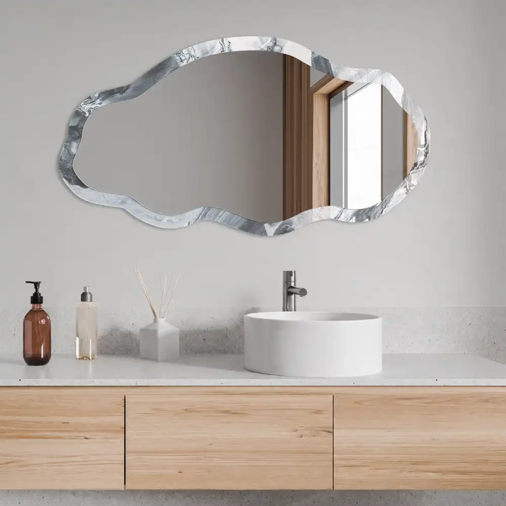 Miroir irrégulier avec impression abstraite grise