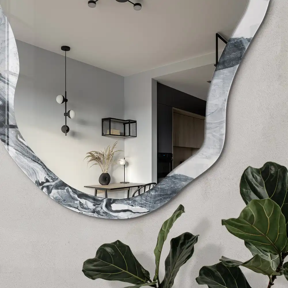 Miroir irrégulier avec impression abstraite grise