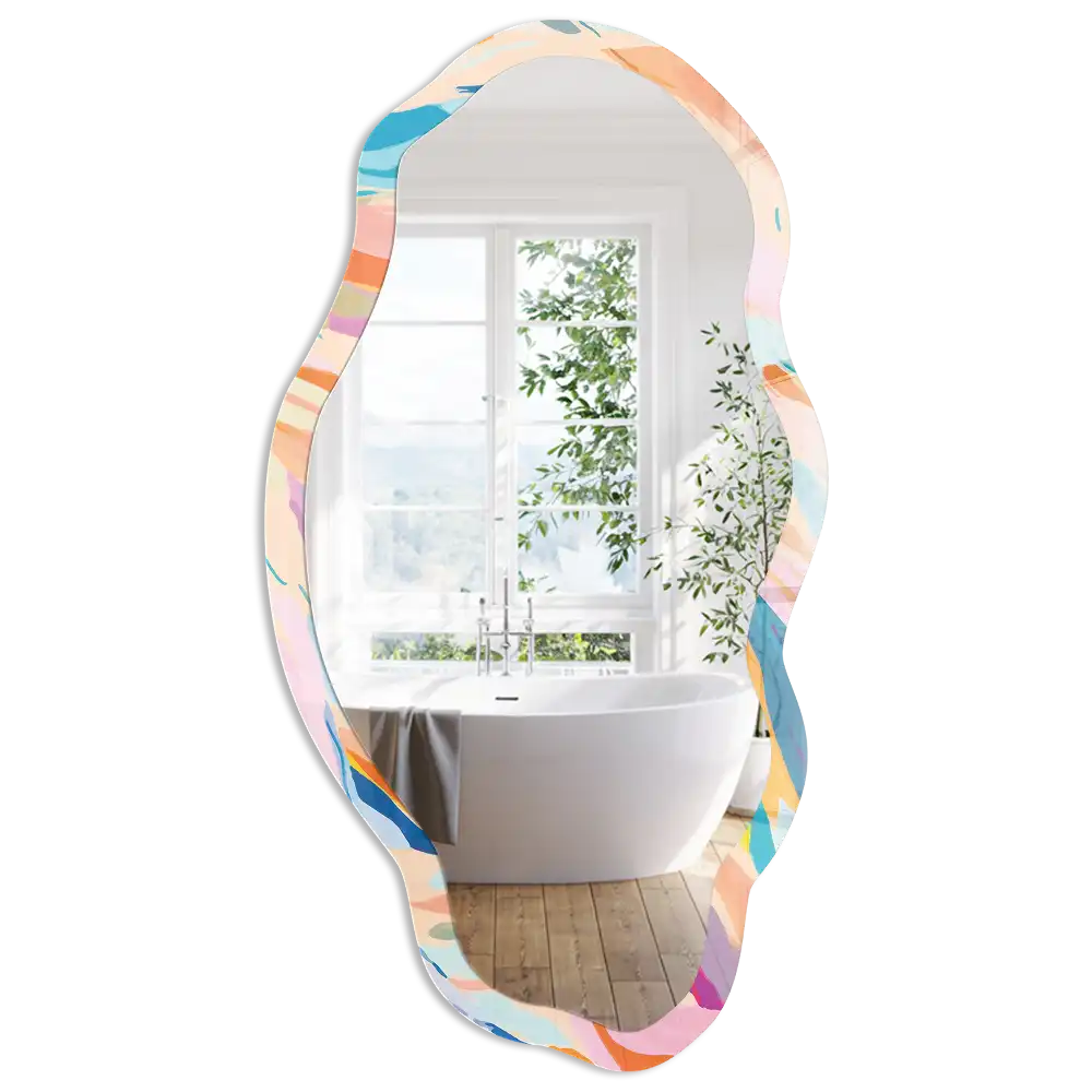 Miroir encadré à impression abstraite de forme irrégulière