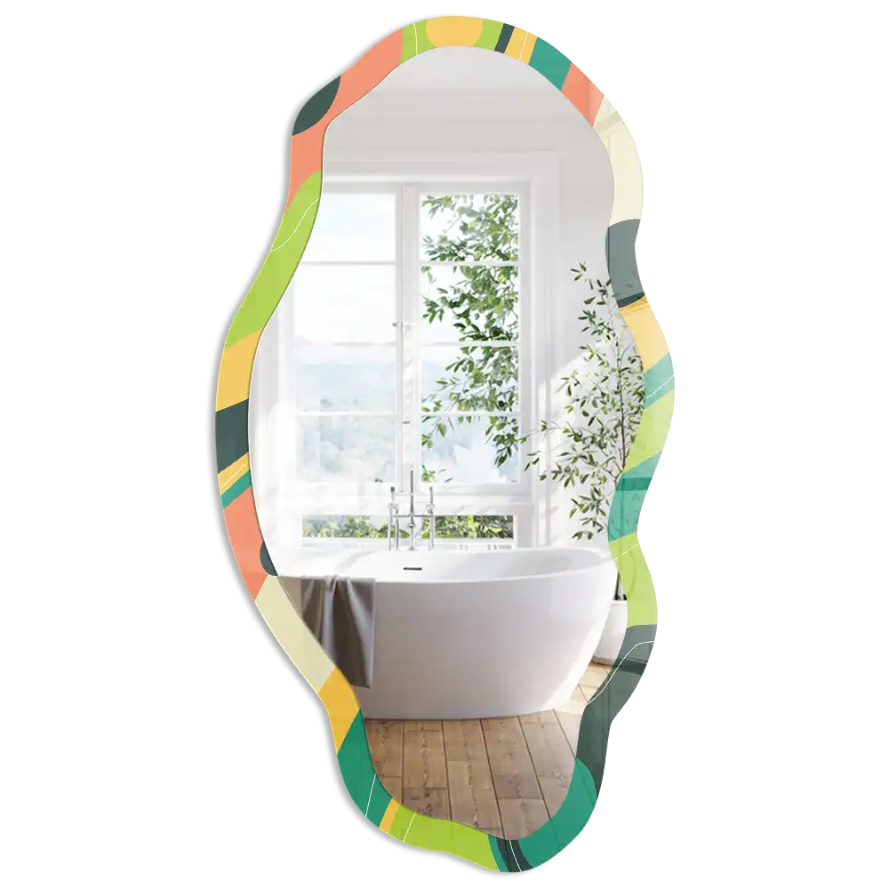 Miroir décoratif irrégulier à impression abstraite colorée