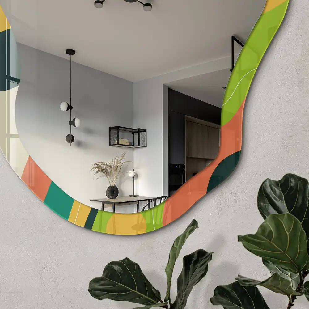 Miroir décoratif irrégulier à impression abstraite colorée