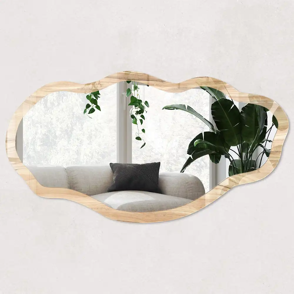 Miroir irrégulier avec impression effet bois
