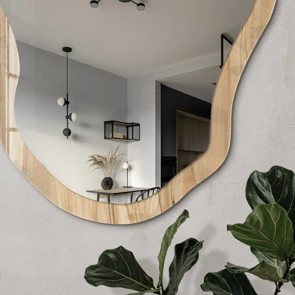 Miroir irrégulier avec impression effet bois