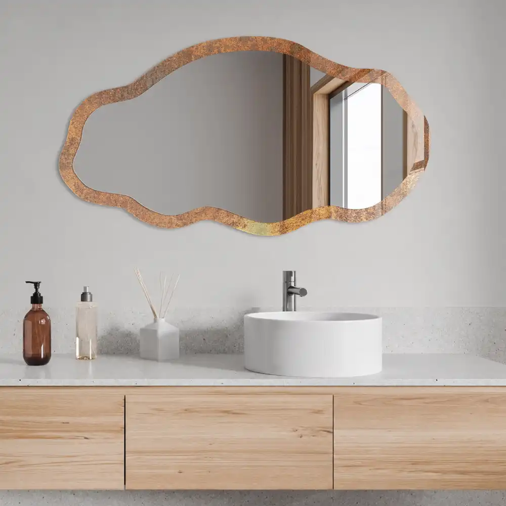 Miroir encadré à impression texture rouillée de forme irrégulière