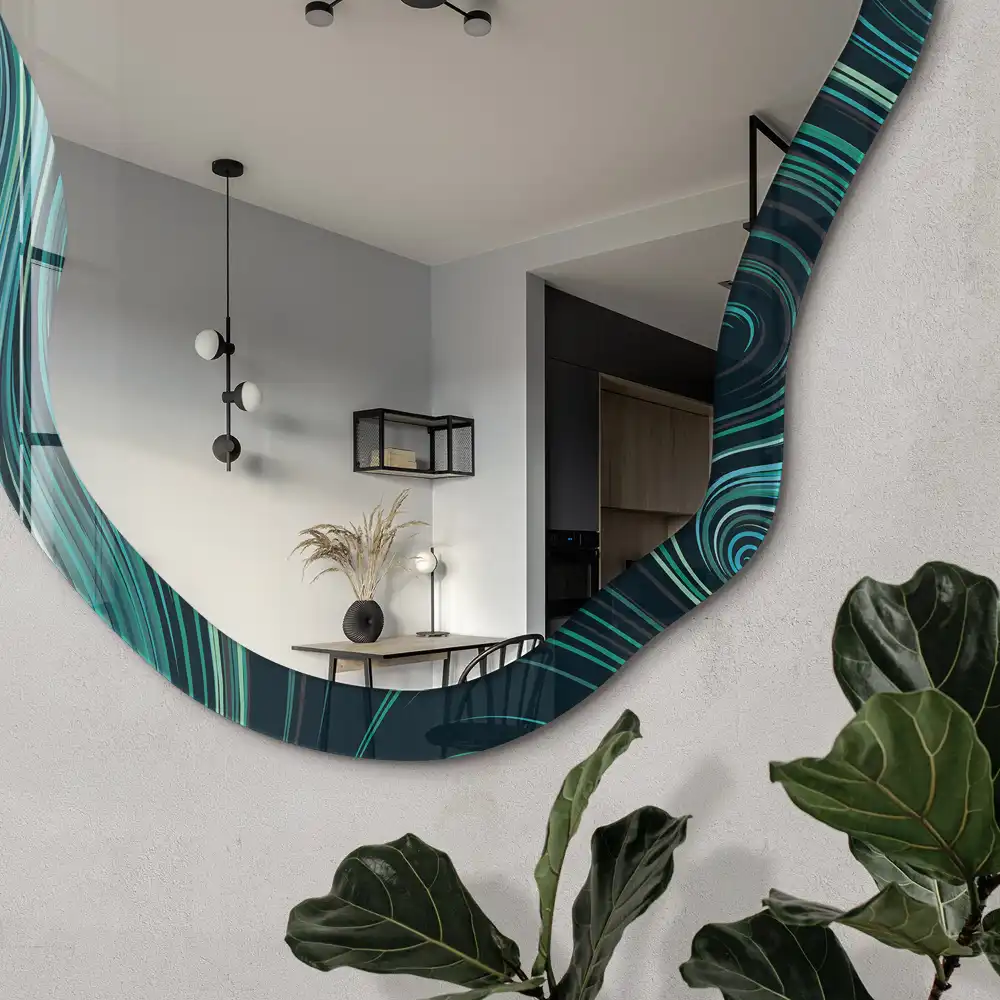 Miroir décoratif irrégulier à motif de vagues hypnotiques