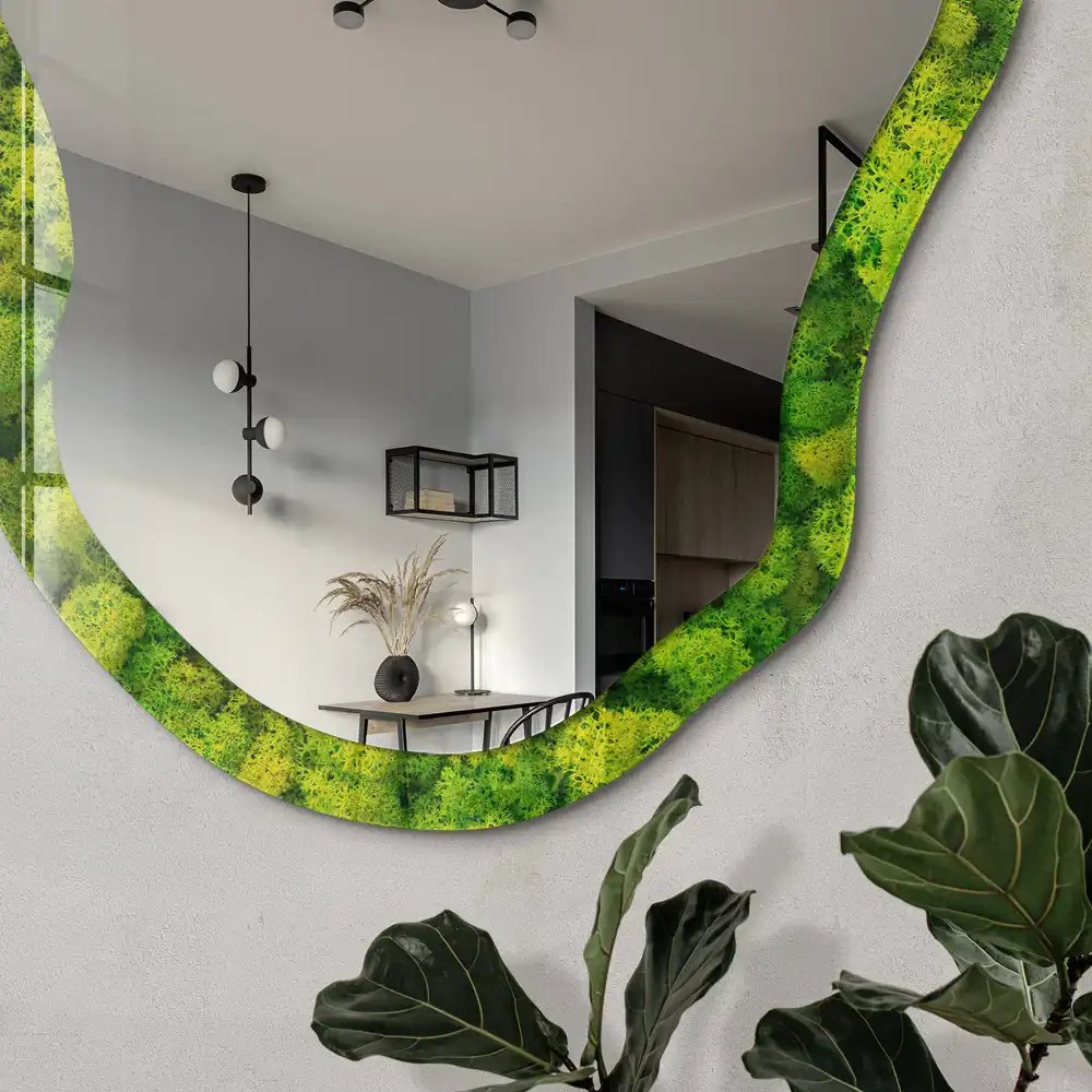 Miroir irrégulier avec impression de mousse verte