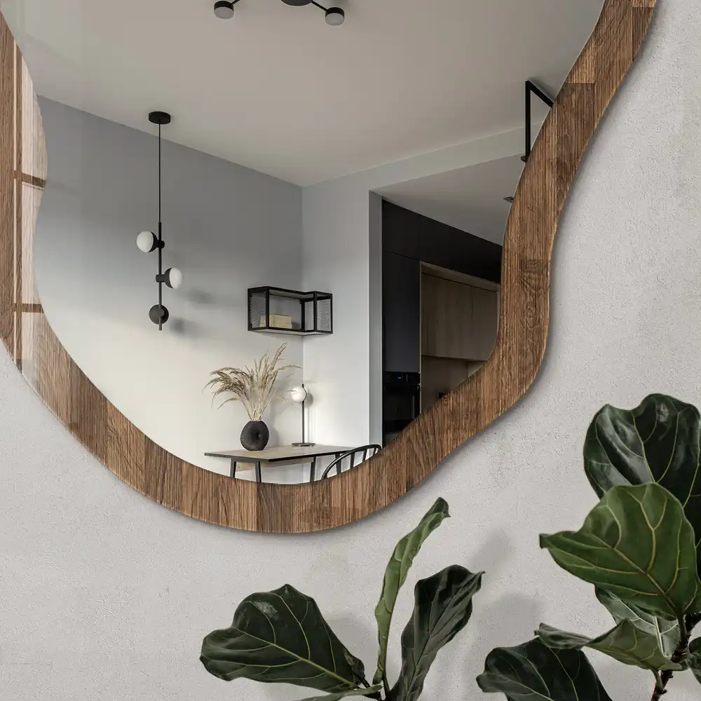 Miroir irrégulier à effet bois